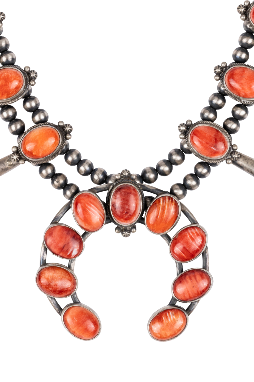 Authentic Spiny Oyster Squash Blossom Necklace Set | Handmade Native American Jewelry | Perfect for Boho Fashion & Southwest Style Outfits