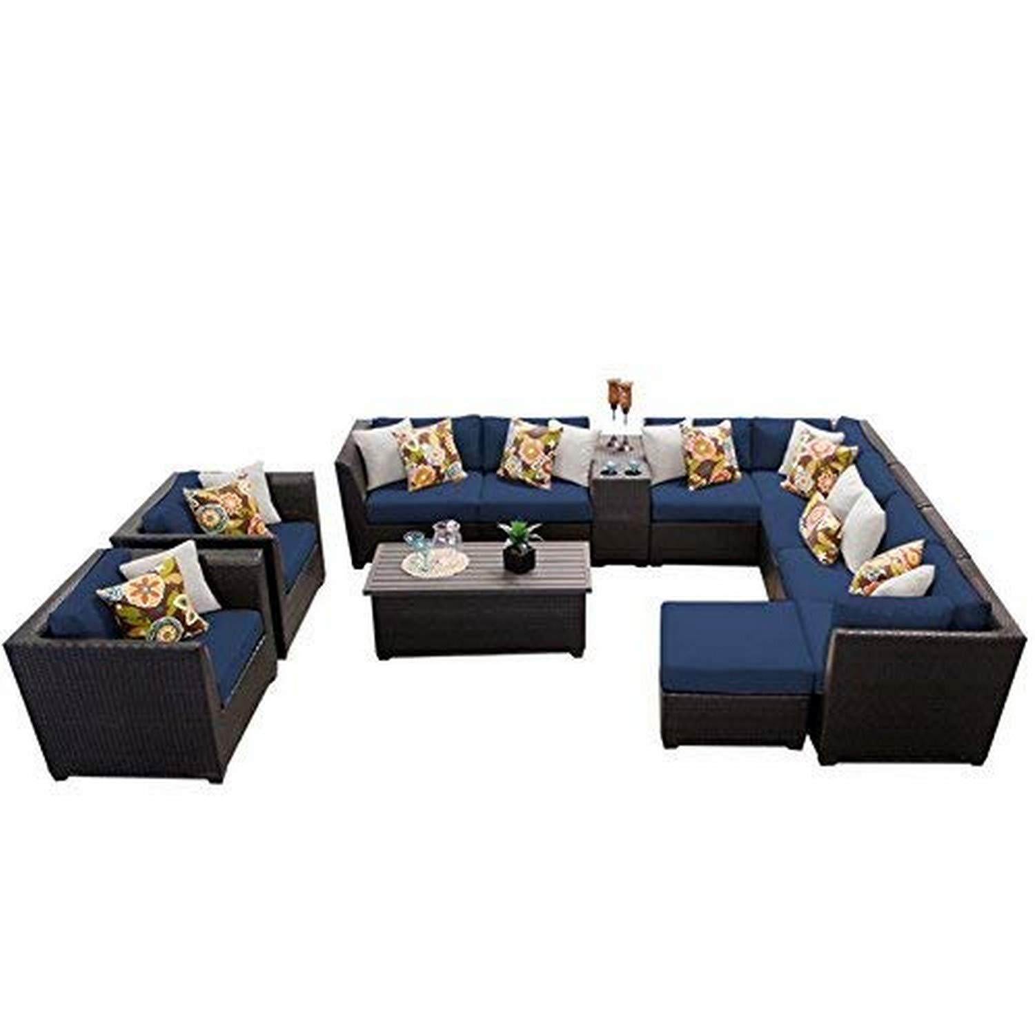 TK Classics BARBADOS-12b-NAVY 12-Piece Outdoor Wicker Patio Furniture Set in Navy Blue - Perfect for Backyard, Poolside, and Garden Relaxation