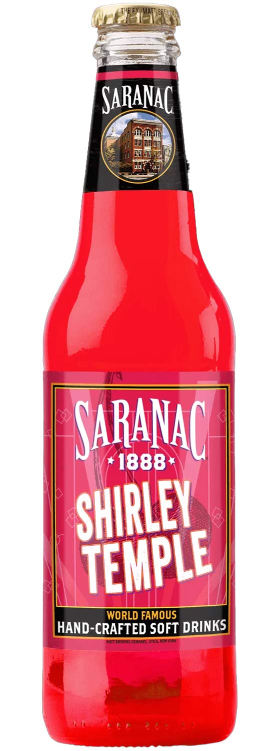 Saranac Shirley Temple World Famous Hand-Crafted Soft Drinks - 6 Pack 12oz Glass Bottles - Premium Non-Alcoholic Beverage for Parties, Family Gatherings & Vintage Soda Collections