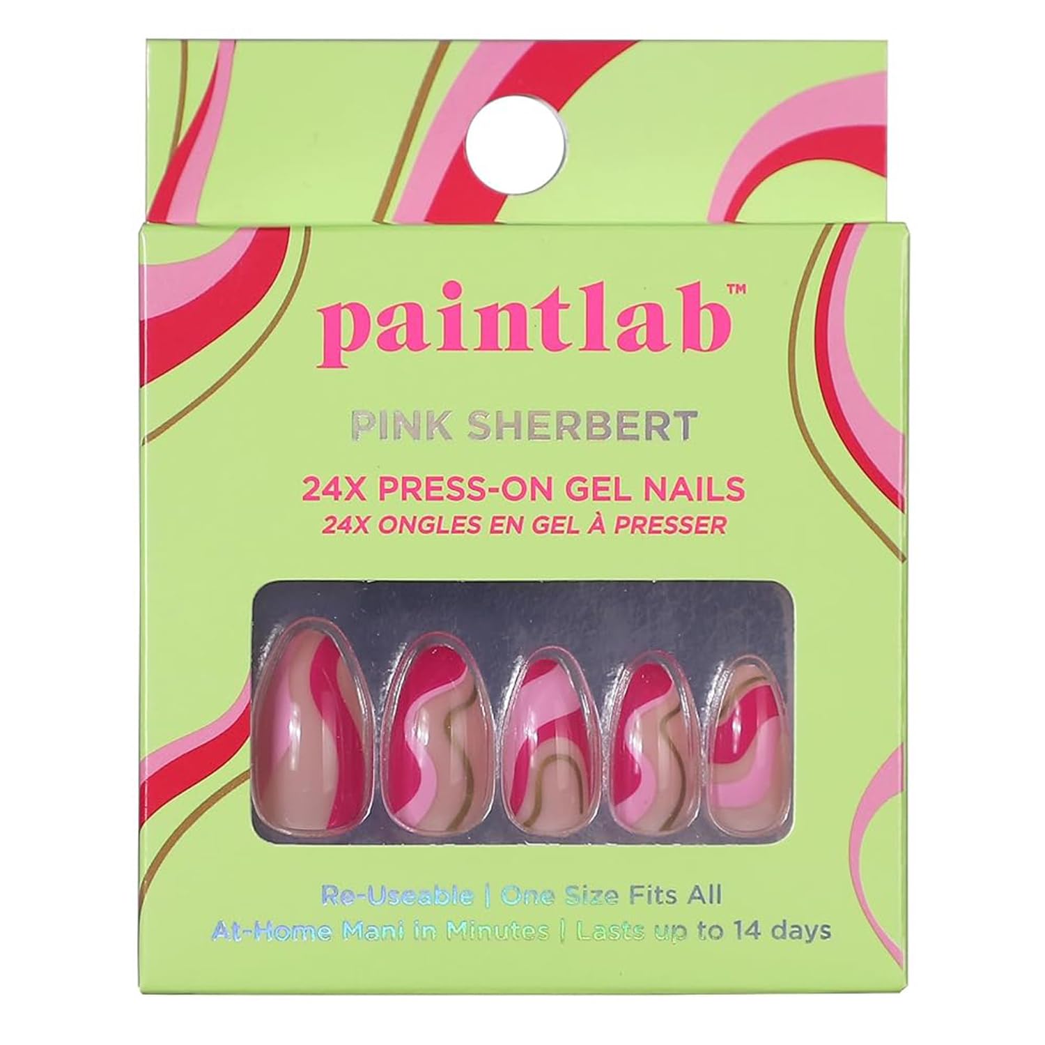 PaintLab Press-On Nails Kit - 24PCS Long Lasting Fake Nails with Glue, Nail File, Prep Pad & Cuticle Stick - Pink Sherbert Color for Salon-Quality Manicure at Home | Perfect for Parties, Weddings & Daily Wear