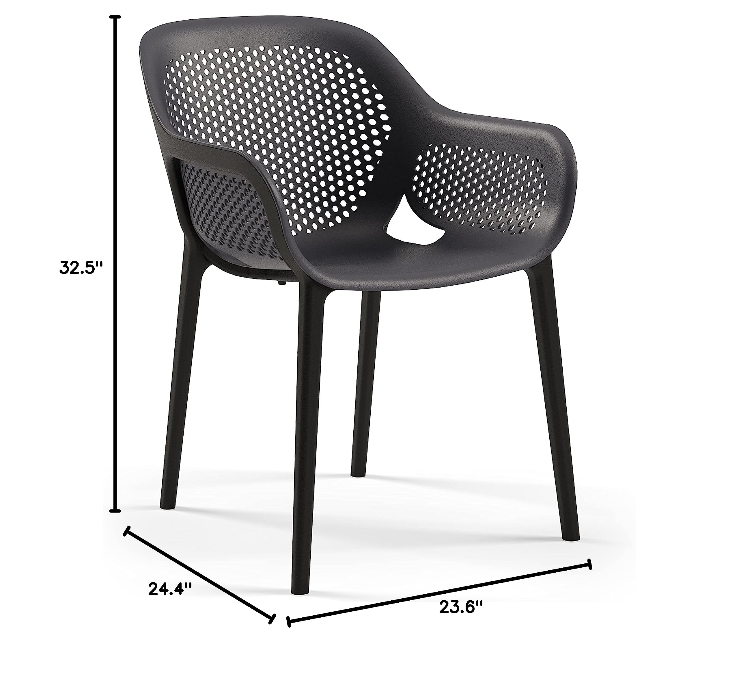 Modern Stackable Patio Dining Chairs (Set of 2) - Indoor/Outdoor Arm Chairs in Anthracite Black - Perfect for Backyard, Garden, Poolside & Dining Room Decor