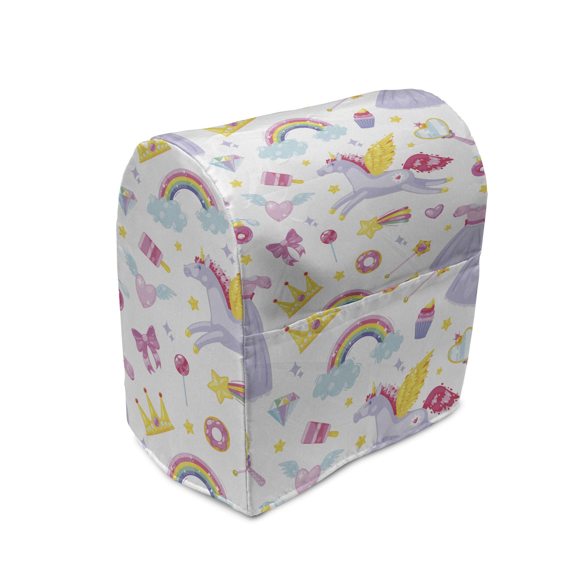 Ambesonne Rainbow Stand Mixer Cover - Funny Unicorn Pegasus Cartoon Design, Kitchen Appliance Organizer Bag with Pocket for 6-8 Quart Mixers, Multicolor | Perfect for Kitchen Organization & Mixer Protection