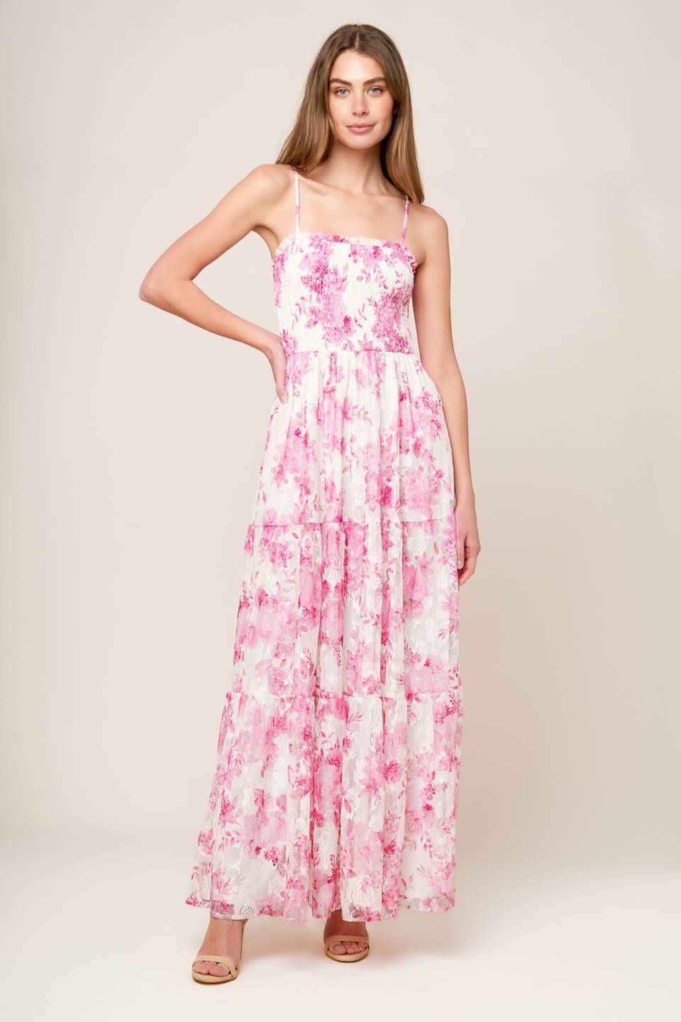 IN THIS MOMENT Woven Lace Maxi Dress - Elegant Long Flowy Dress for Women, Perfect for Weddings, Parties & Special Occasions