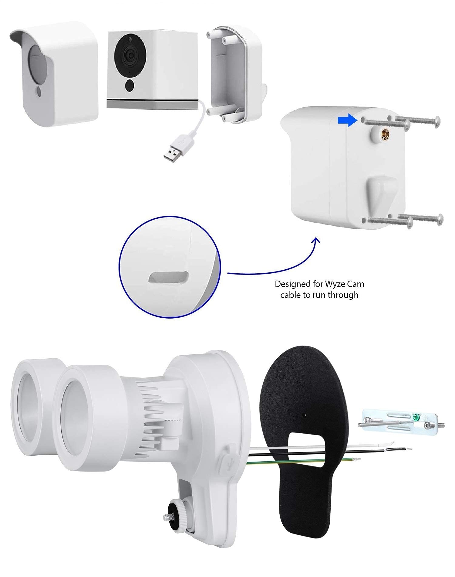 4-in-1 Wyze Cam Floodlight with Built-in Charger, Wall Mount & Weatherproof Case - Perfect for Outdoor Security, Home Monitoring & Night Vision (Camera Sold Separately) - Ideal for Backyard, Garage & Front Door Surveillance