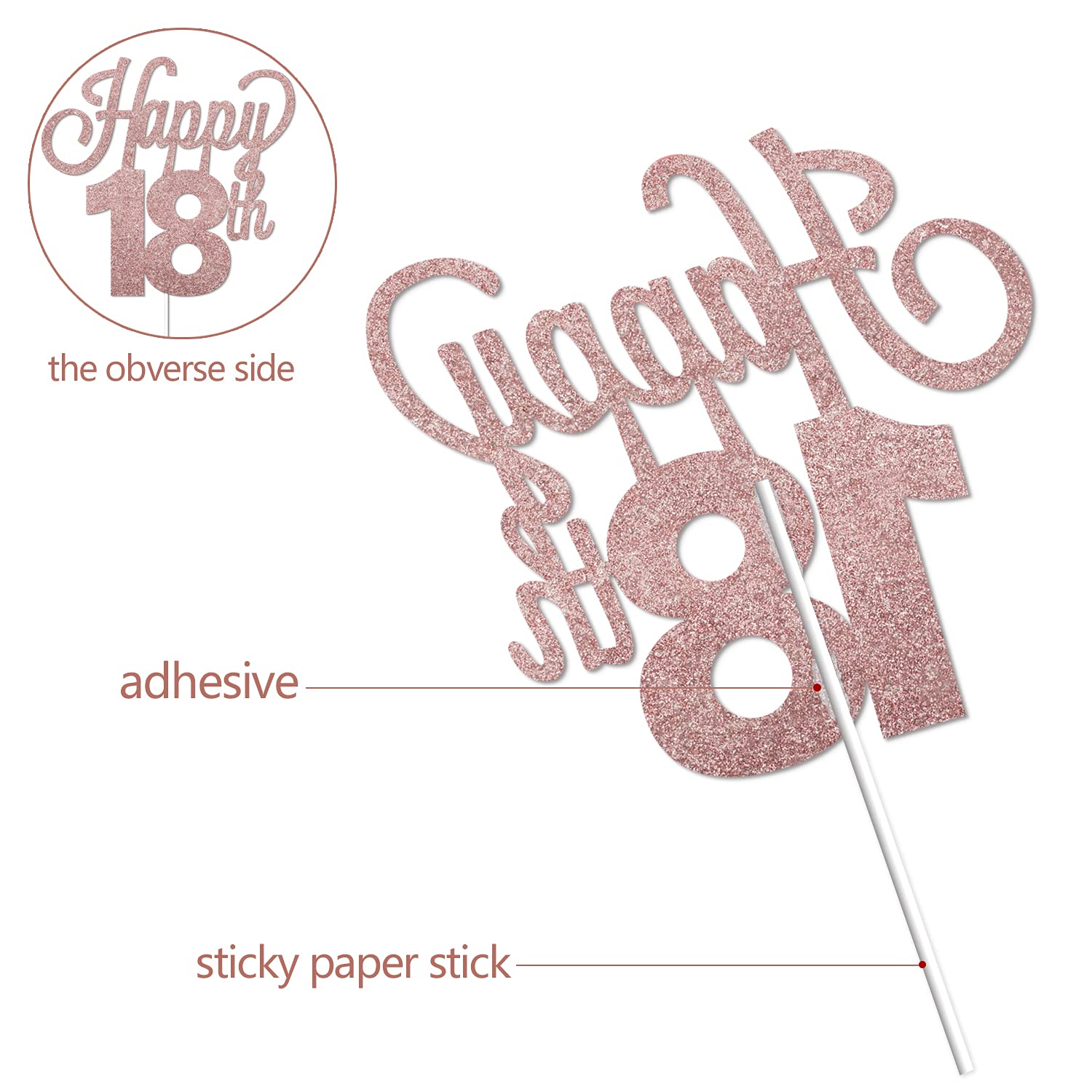 Happy 18th Birthday Cake Topper - Cheers to Eighteen Years Old Party Decorations - Perfect for Milestone Birthday Cakes, Sweet 16 to 18 Celebrations & Coming of Age Parties