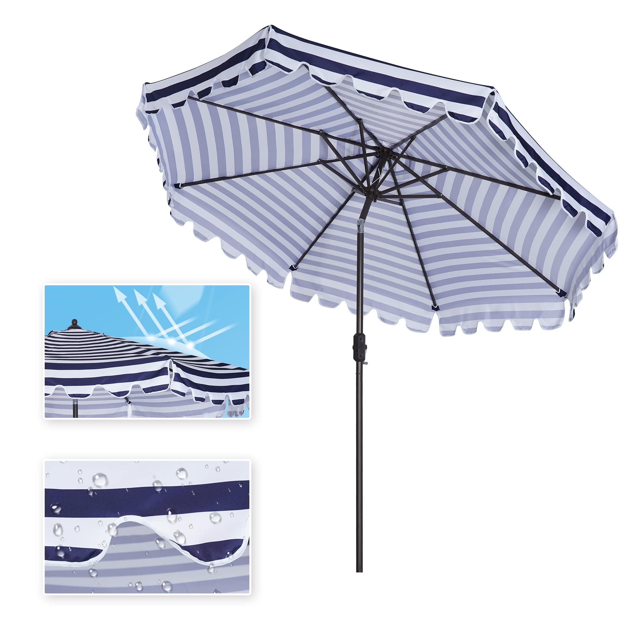 WHNB Outdoor Patio Umbrella with Crank & Push Button Tilt - 9ft Sun Shade Umbrella for Garden, Backyard, Poolside, Deck - UV Protection & Wind Vent - Perfect for Dining, Lounging & Outdoor Entertaining (Blue)