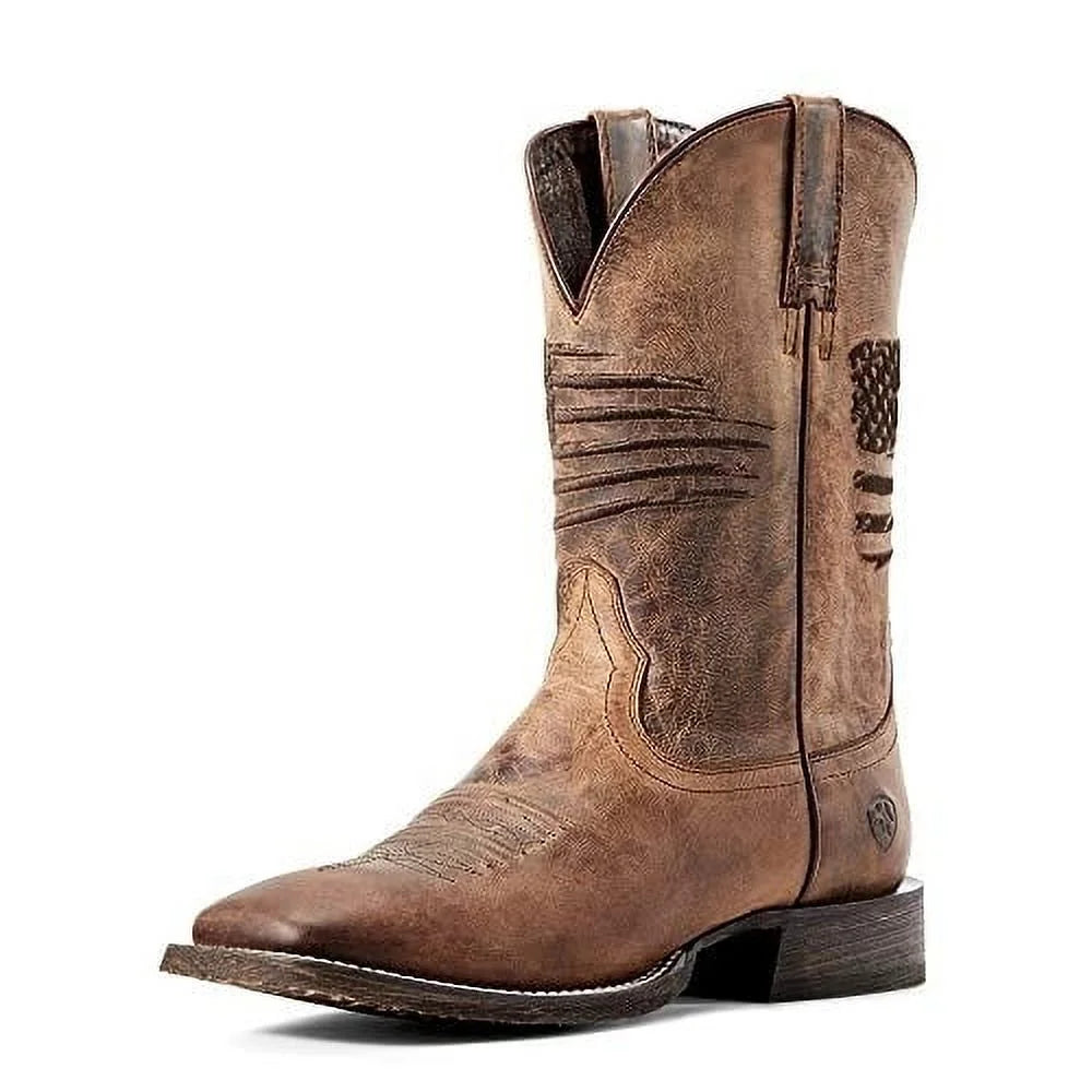 Ariat Men's Circuit Patriot Western Boots - Weathered Brown, Size 12M | Durable Cowboy Boots for Riding, Work & Outdoor Activities