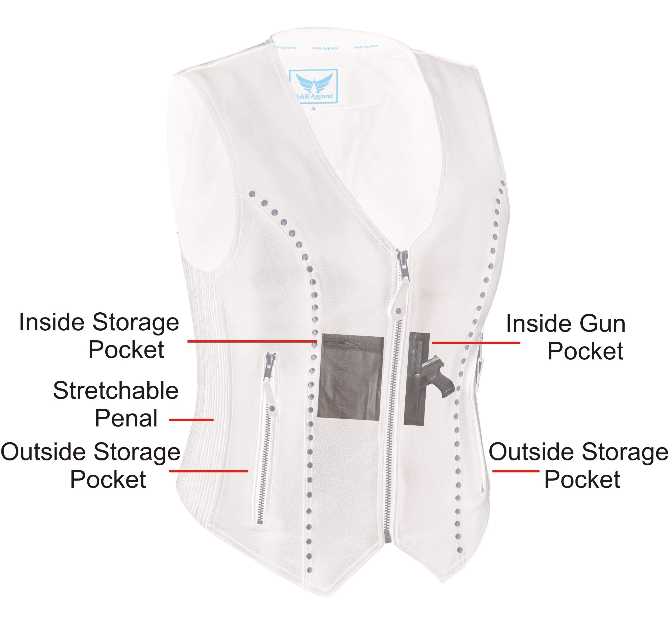Women's Genuine Cowhide Motorcycle Vest - Classic Biker Leather Jacket with Gun Pocket for Riding, Outdoor Adventures & Motorcycle Events