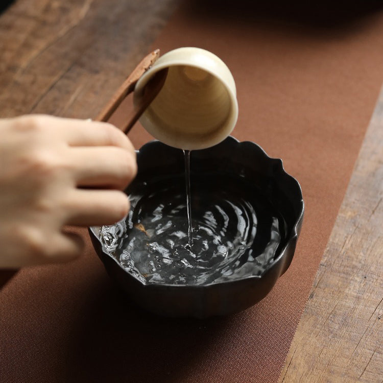 Lotus Shaped Coarse Pottery Tea Washer - Handmade Ceramic Tea Cup for Matcha, Japanese Tea Ceremony & Zen Meditation Accessories