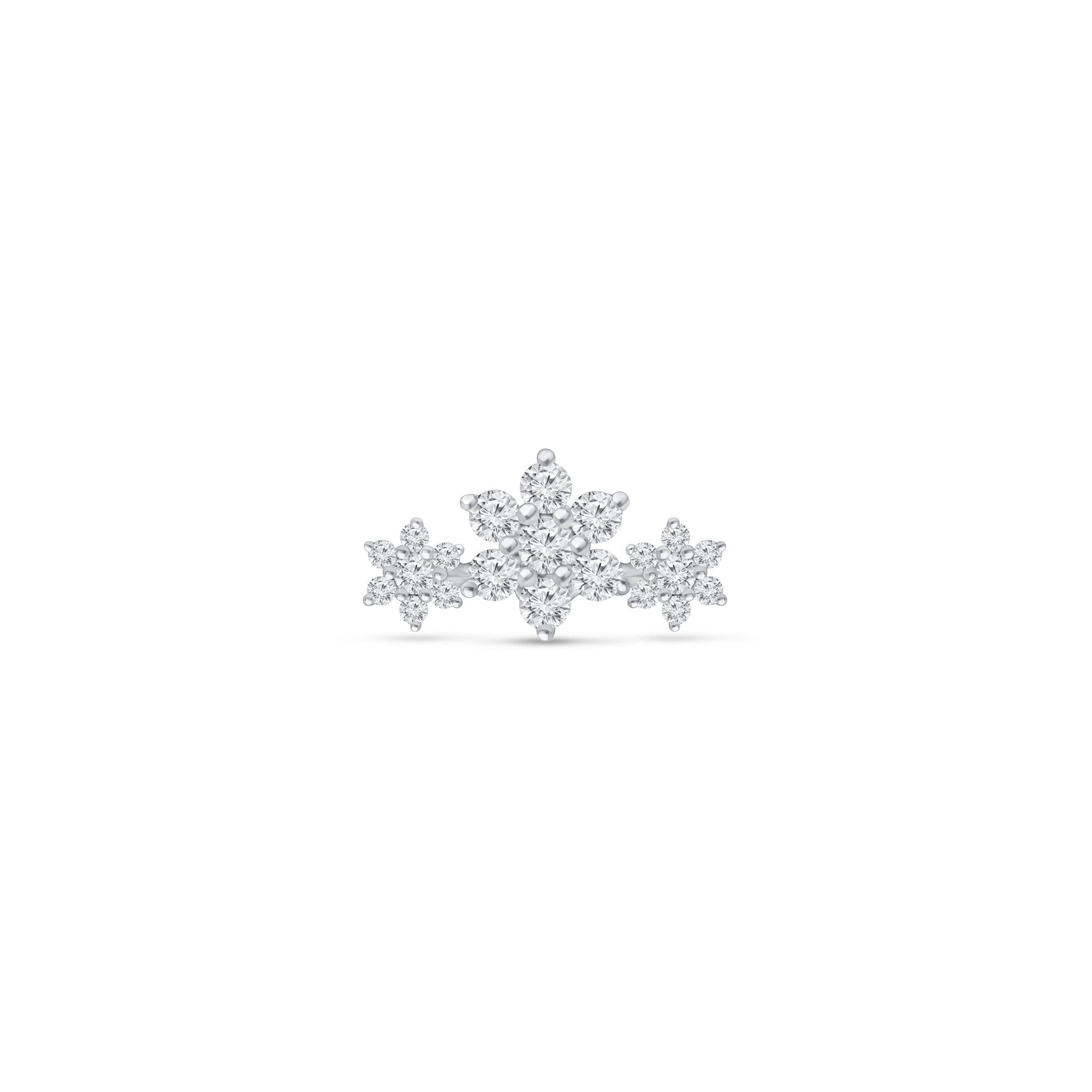 14K White Gold Diamond Three Flower Garland Flat Back Stud Earrings - Elegant Bridal Jewelry for Weddings & Special Occasions