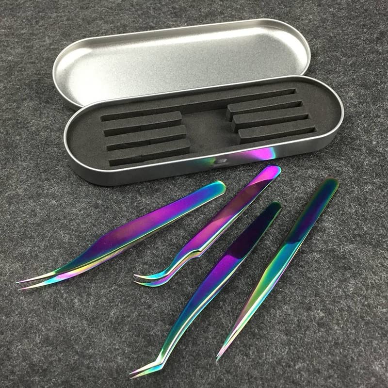 4PCS Professional Lash Tweezers Set - False Eyelash Extension Tools, Eyebrow Tweezers & Nail Art Pliers for Precise Application - Perfect for Salon, Home Use & DIY Beauty (Straight, Curved, Angled)
