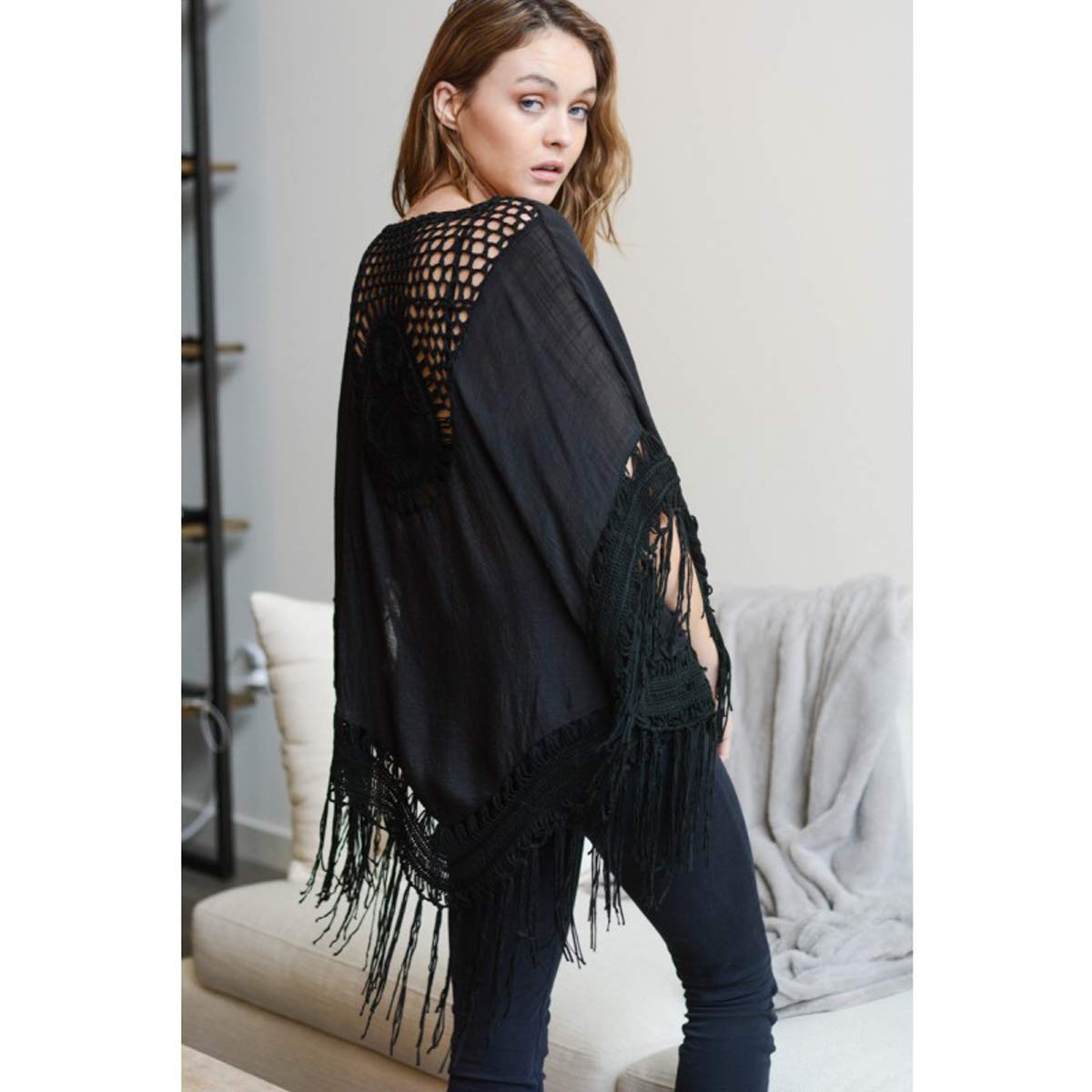 Women's Floral Crochet Lace Beach Cover Up - Boho Kimono Cardigan with Medallion Tassel Details | Perfect for Poolside, Vacation & Summer Outfits