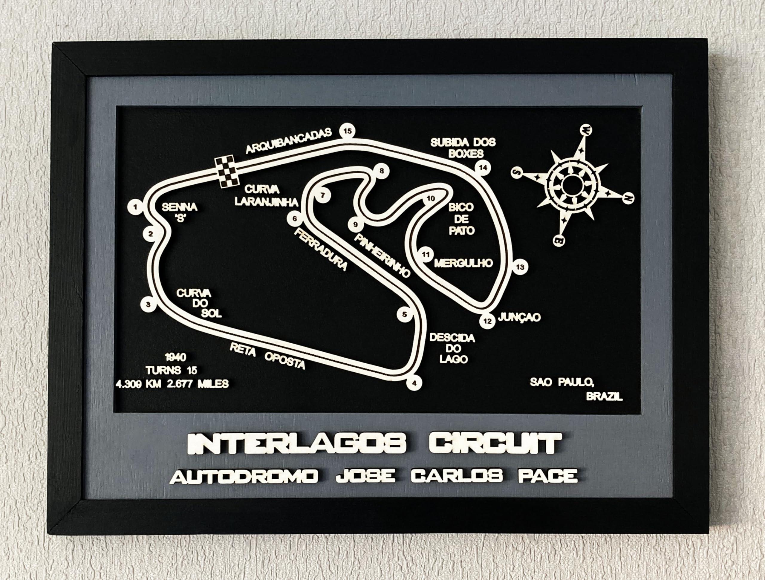 Handmade Wooden Formula 1 Race Track - Premium F1 Circuit Home Decor & Collectible Gift for Racing Fans (Interlagos) | Perfect for Man Cave, Office Decor & Birthday Presents