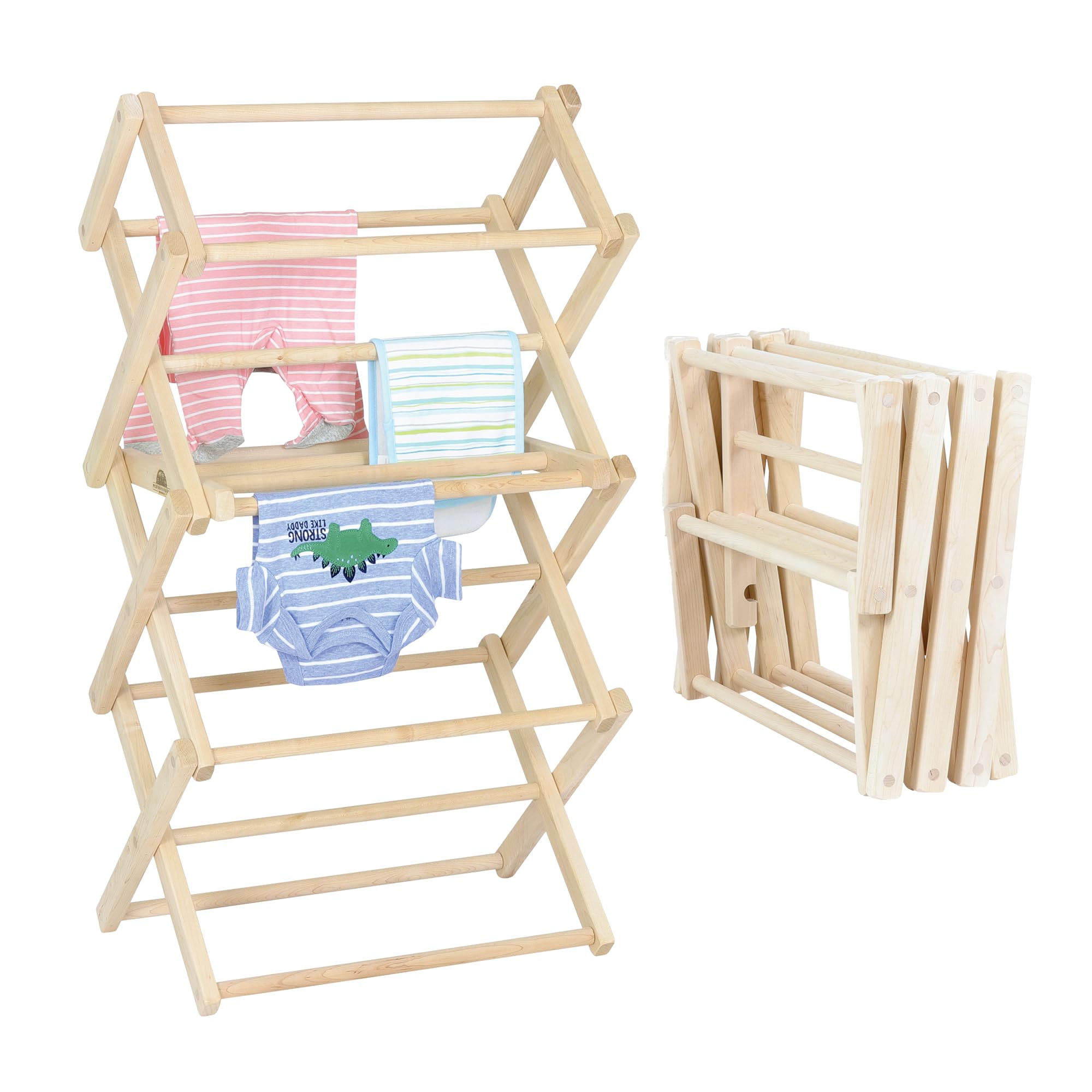 Premium Solid Maple Wood Clothes Drying Rack - USA Made Foldable Laundry Rack for Baby Clothes, Delicates & Hand Towels | Space-Saving Design for Small Apartments, Bathrooms & Nursery Rooms | No Assembly Needed Durable Hardwood Garment Drying Stand