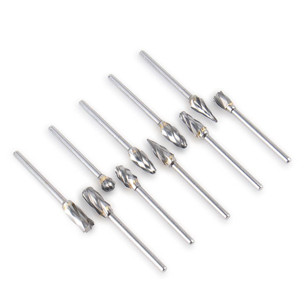 10PCS Carbide Rotary Files - Single Cutting Edge Drill Bits for Die Grinder, Metal Carving Tool Set with 1/8