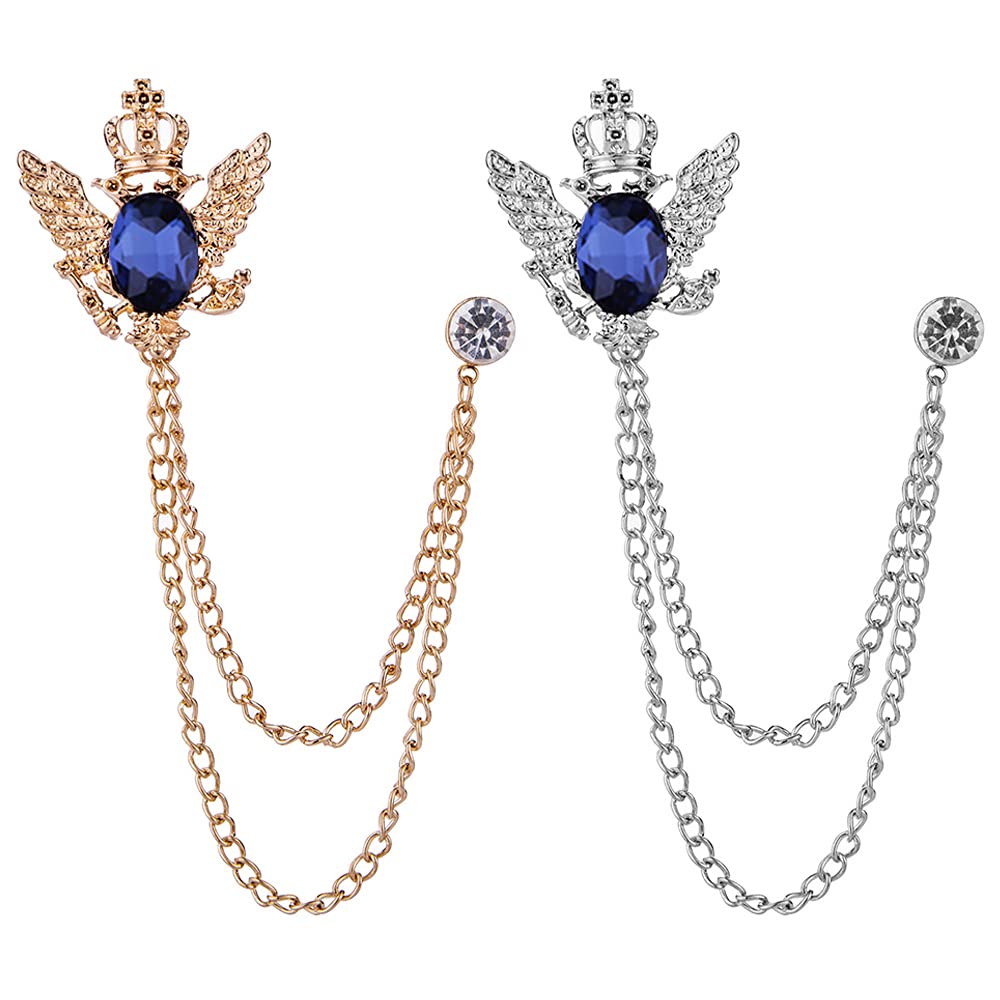 Xihuimay 2-Piece Men's Wedding Brooch Set - Elegant Rhinestone Crystal Bridegroom Lapel Pin for Suits, Tuxedos & Formal Attire - Gold, Silver & Blue Options - Perfect for Weddings, Banquets, Prom & Special Occasions