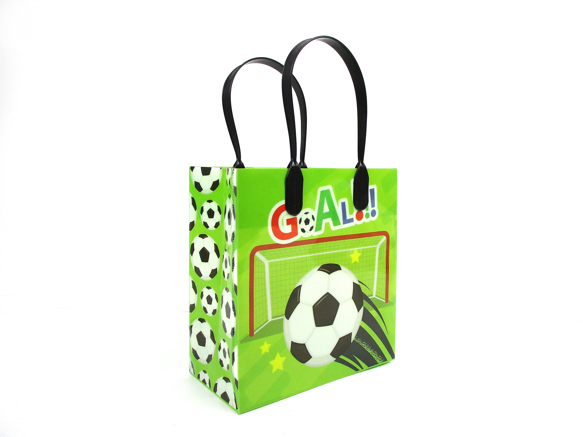 TINYMILLS Soccer Party Favor Bags with Handles - 12 Pack Football Themed Treat Bags for Birthday Parties, Snack Duty & Goodie Bags - Perfect for Kids' Sports Events, School Snacks & Game Day Treats