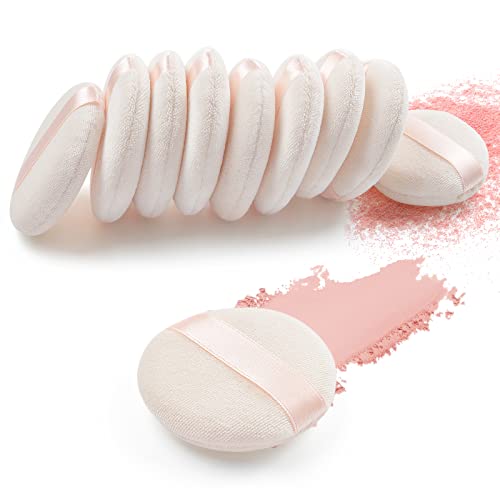 10-Piece Velour Powder Puffs for Face - Soft Pure Cotton Makeup Sponges for Loose & Pressed Powder, Foundation Application - Perfect for Professional Makeup & Travel Touch-Ups