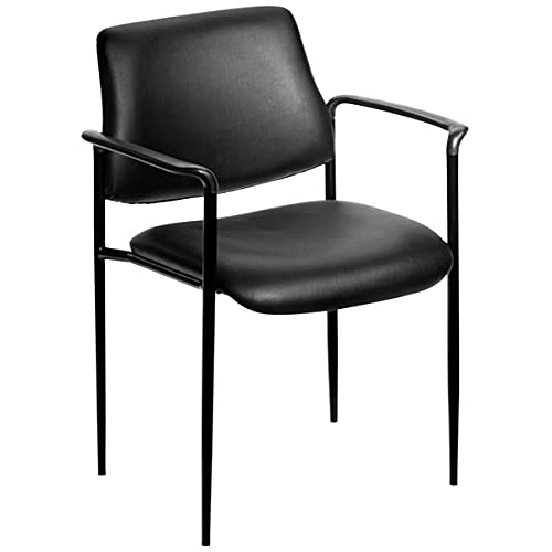 Premium Diamond Black Caressoft Square Back Stacking Chair with Arms - Ergonomic Office Desk Chair for Computer Work, Gaming & Lounge Use - Comfortable Home & Office Seating Solution
