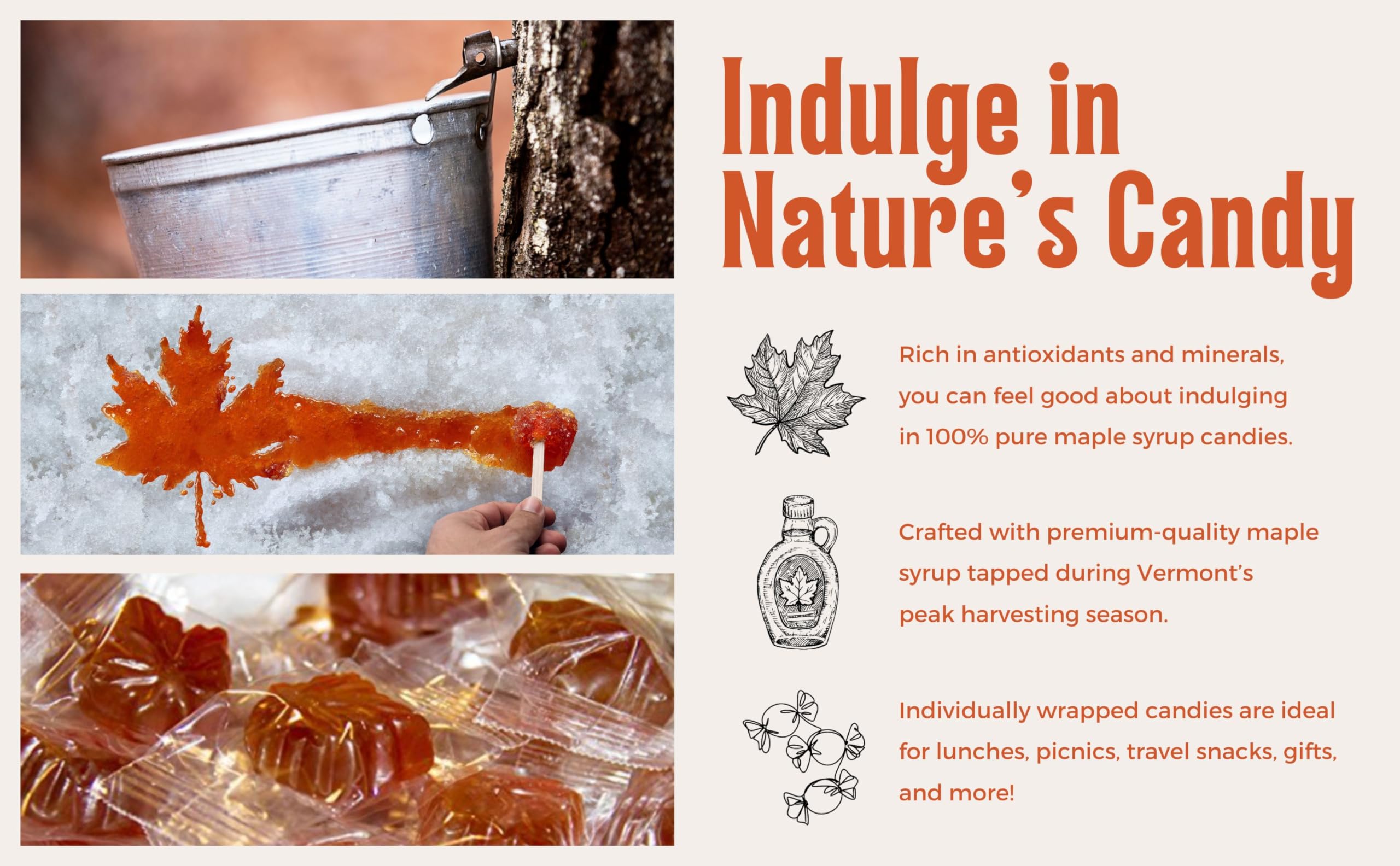 Pure Maple Syrup Candy - Vermont Maple Hard Candy for Gifts & Desserts