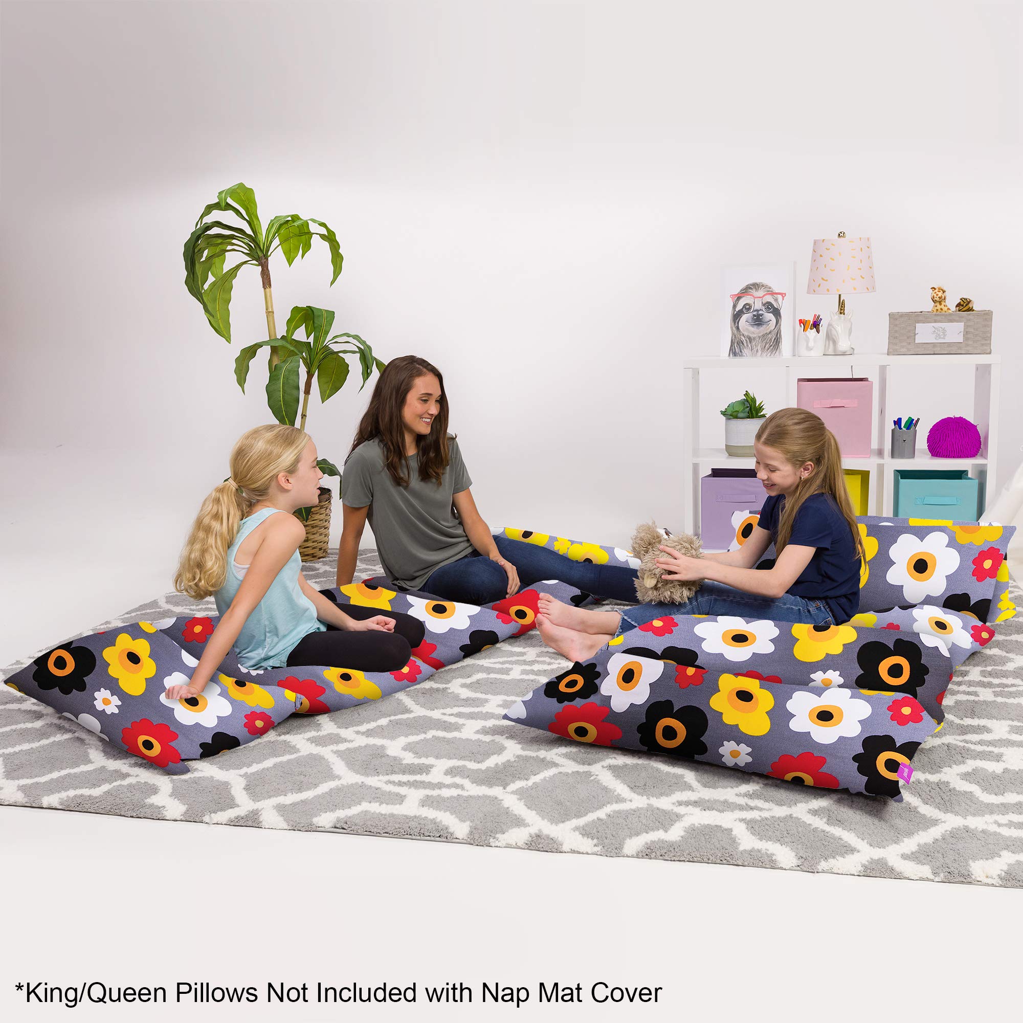 Kids Floor Pillow Cover - Premium Canvas Cushion Cover with Floral Design for Teens - Home Decor & Lounge Comfort