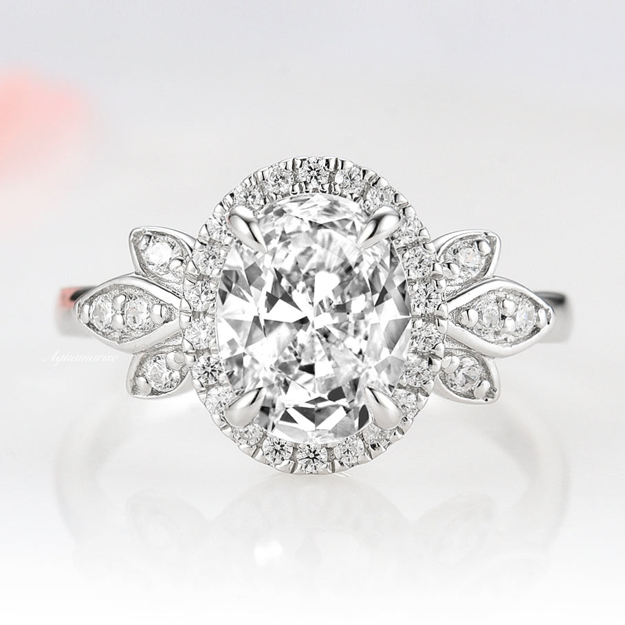 14K White Gold Peony Moissanite Engagement Ring for Women - Elegant Wedding Band, Anniversary Gift, Promise Ring for Her