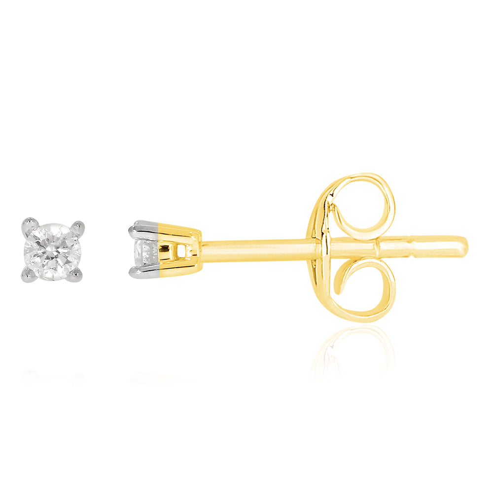 9ct Yellow Gold 0.05 Carat Diamond Stud Earrings for Women - Elegant Everyday Jewelry for Work, Party & Special Occasions