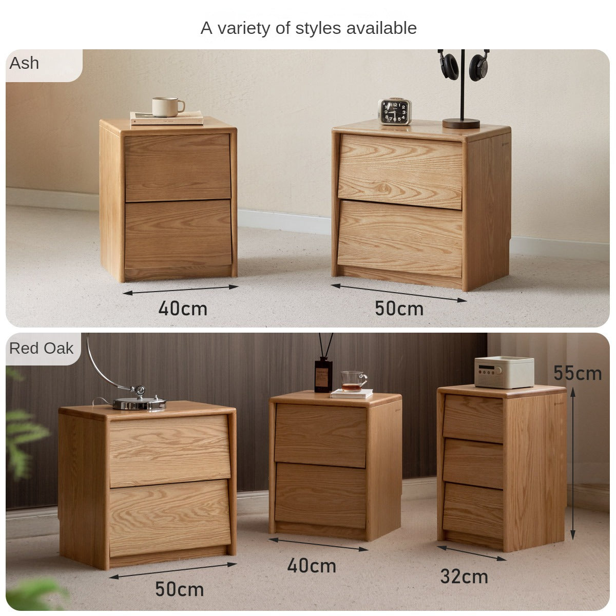 Solid Oak and Ash Wood Nightstand - Sturdy Bedside Table for Bedroom, Living Room, or Guest Room - Perfect for Storage and Decor