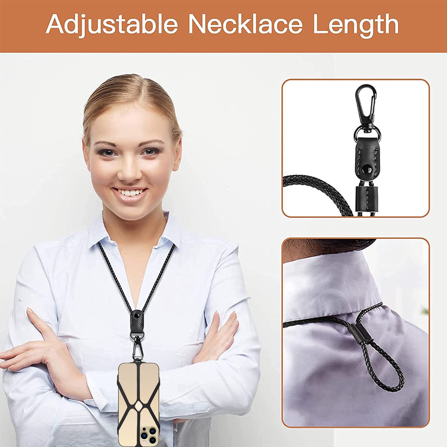 Premium Cell Phone Lanyard with Silicone Holder - Adjustable Neck Strap for iPhone & Smartphones - Secure Hands-Free Convenience for Work, Travel & Outdoor Activities (Black)