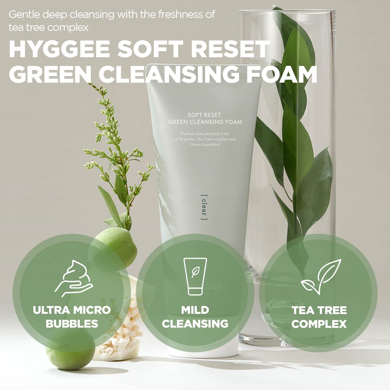 Soft Reset Green Cleansing Foam - Gentle Tea Tree Extract Face Wash with Ultra Micro Bubbles for Sensitive Skin - Soothes & Moisturizes Irritated Skin (5.07oz) | Perfect for Daily Skincare Routine, Acne-Prone Skin & Post-Workout Cleansing