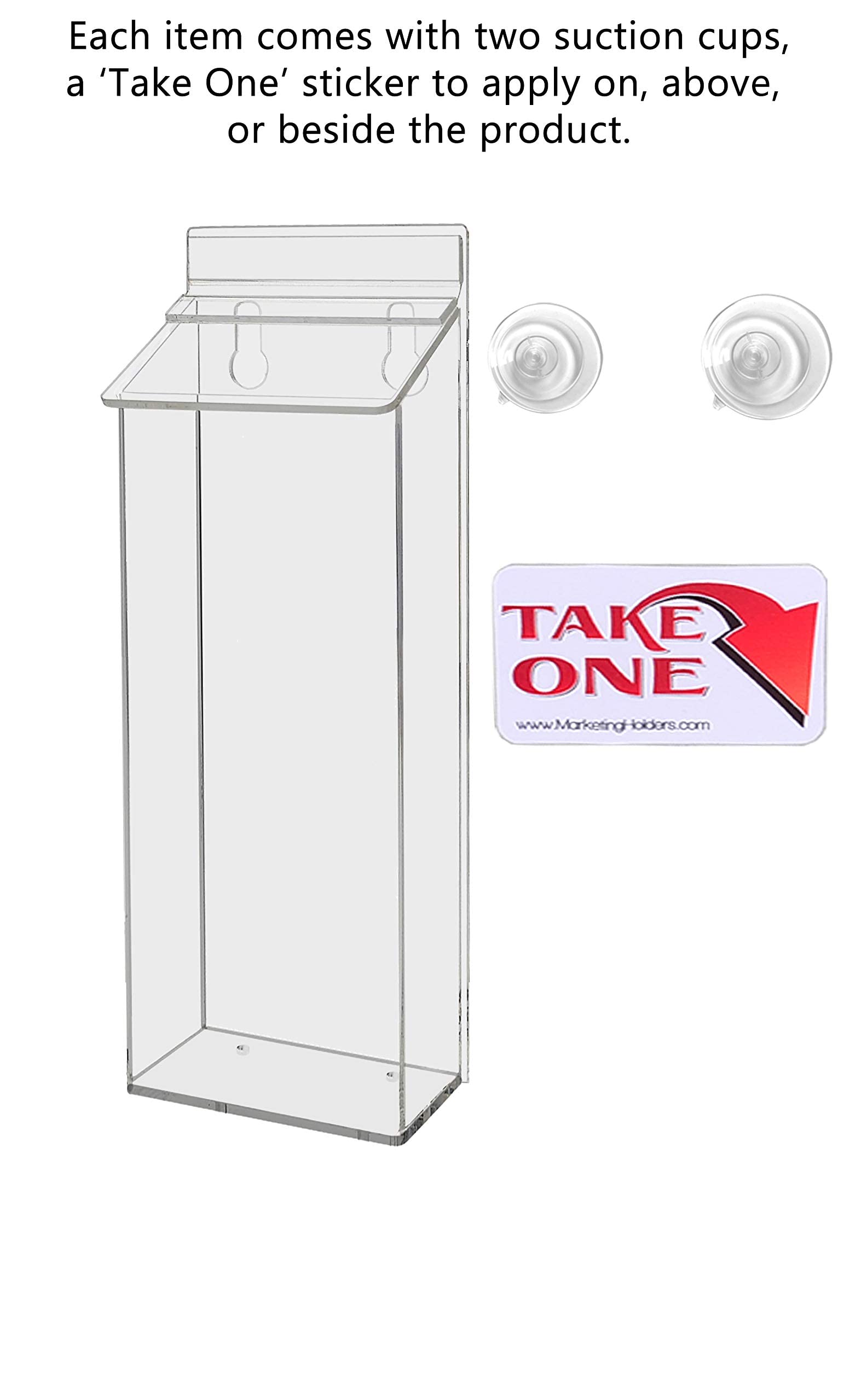 2 Pack Clear Acrylic Suction Cup Brochure Holders - Outdoor/Indoor Window & Glass Wall Mount for 4x9 Inch Rack Cards, Flyers & Handouts - Includes Take One Sticker - Perfect for Retail Stores, Restaurants, Trade Shows & Advertising Displays