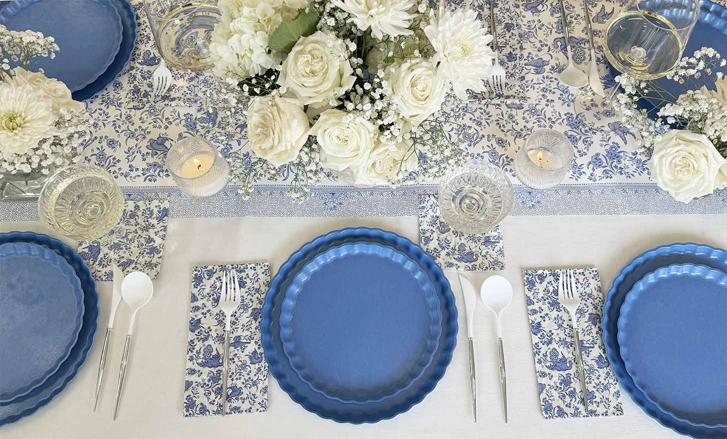Elegant Royal Peacock French Blue Table Setting for Weddings, Parties & Special Occasions - Premium Dinnerware Set