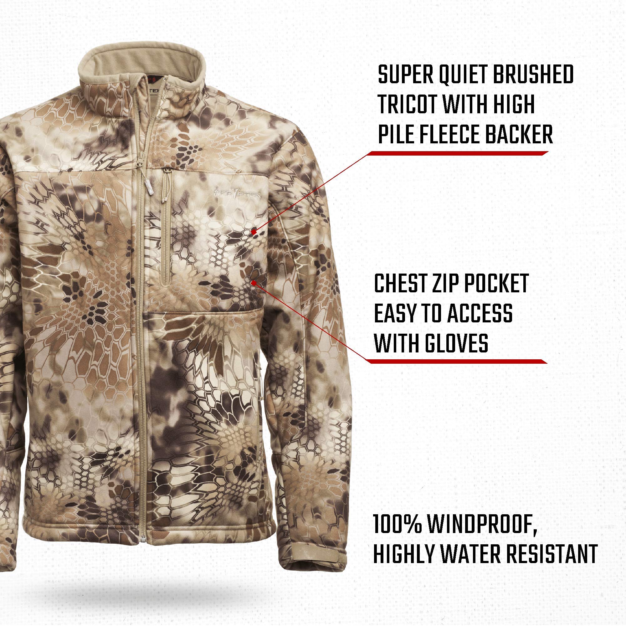 Kryptek Njord Men's Windproof Camo Hunting Jacket - Lightweight Soft Shell Outdoor Jacket for Hunting, Hiking & Camping in Cold Weather