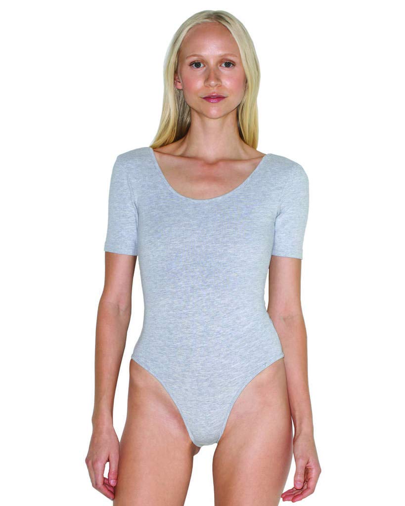 Women's Cotton Spandex Short Sleeve Scoop Back Bodysuit - Comfortable Stretchy T-Shirt for Casual Wear & Layering | American Apparel Style