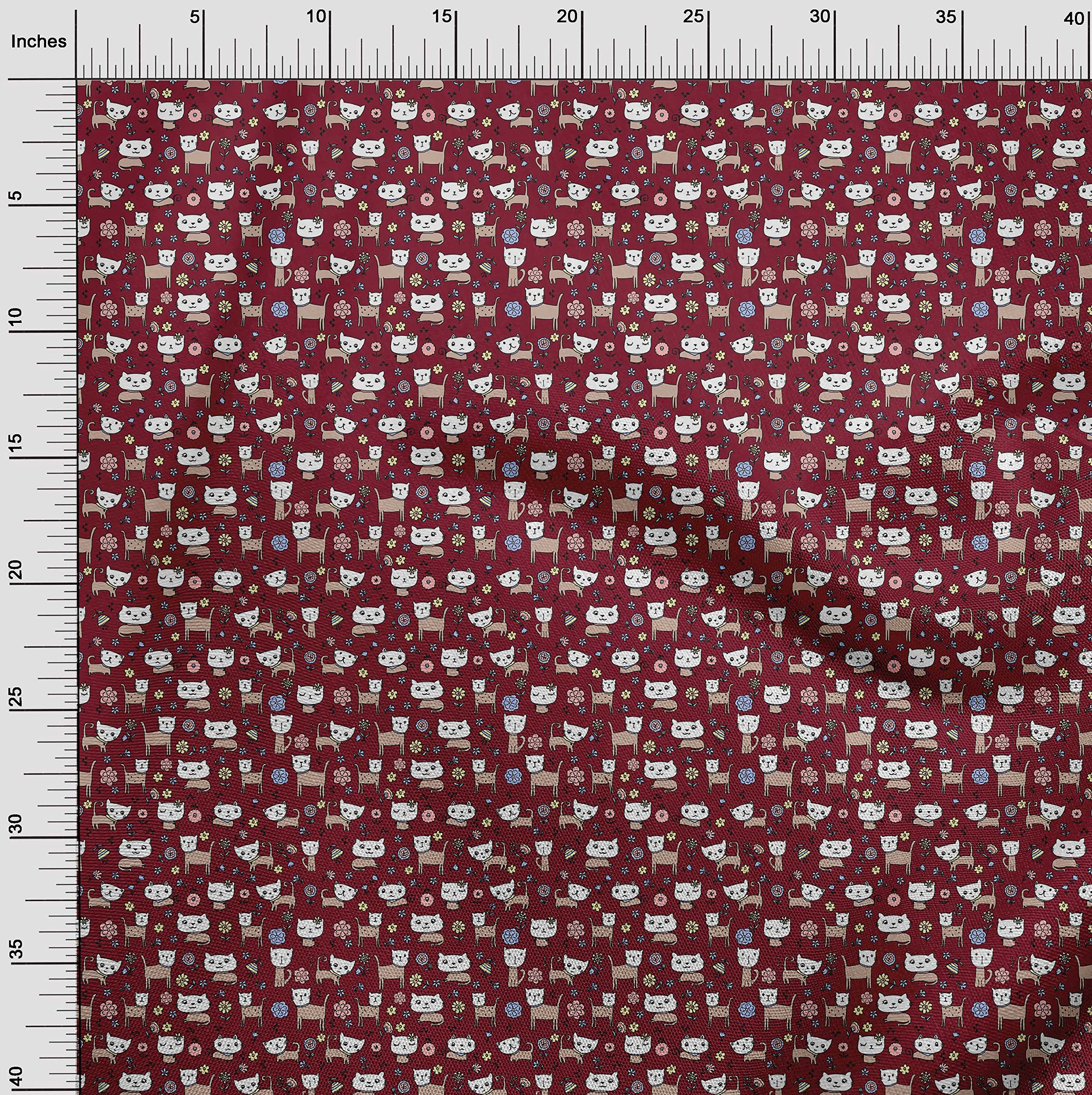 Premium Cotton Silk Blend Maroon Fabric for Kids - 42 Inch Wide Printed Animal Design DIY Sewing Supplies by The Yard | Perfect for Children's Clothing, Costumes & Craft Projects