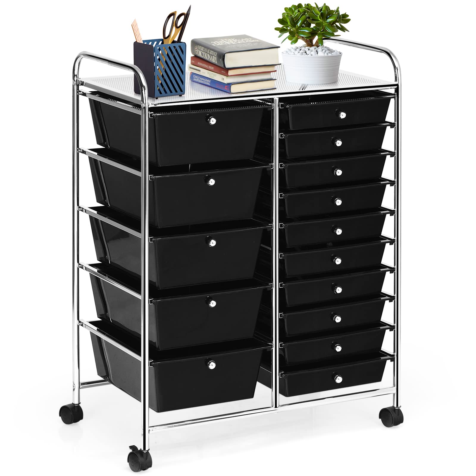 15-Drawer Storage Cart Organizer - Rolling Trolley for Office & School Files