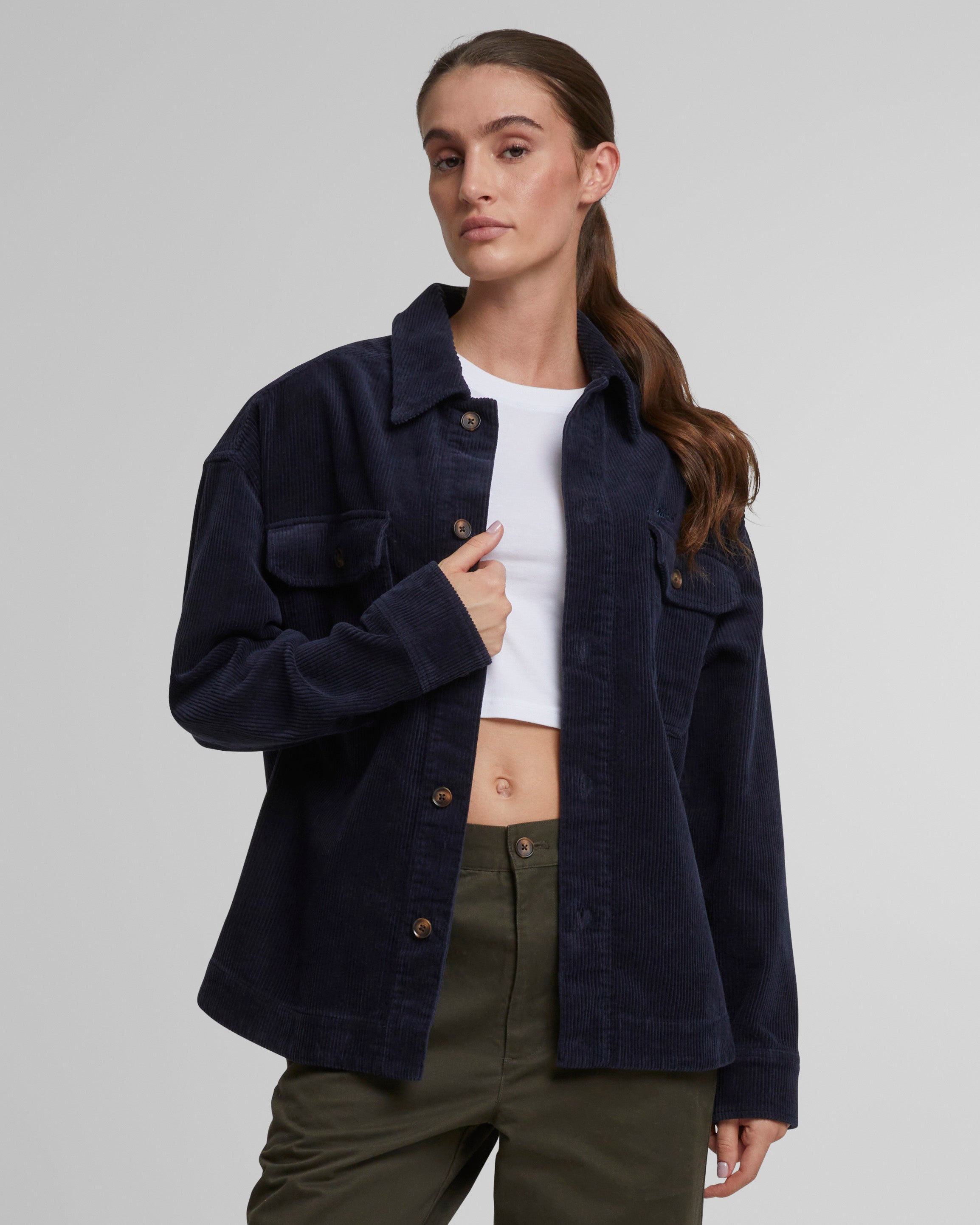 Men's Navy Corduroy Overshirt - Stylish Casual Jacket for Fall & Winter Layering | Perfect for Outdoor Activities, Work & Everyday Wear