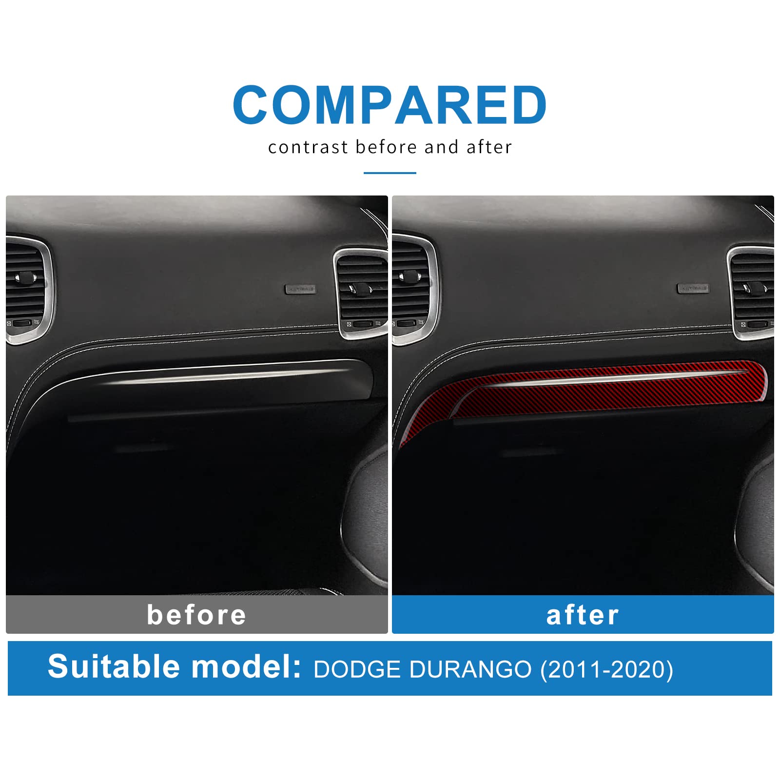 Carbon Fiber Dashboard Strip Cover for Dodge Durango 2011-2020 | Black & Red Interior Trim Sticker | Car Accessories for Enhanced Style & Protection | Perfect for Customizing Your SUV's Interior