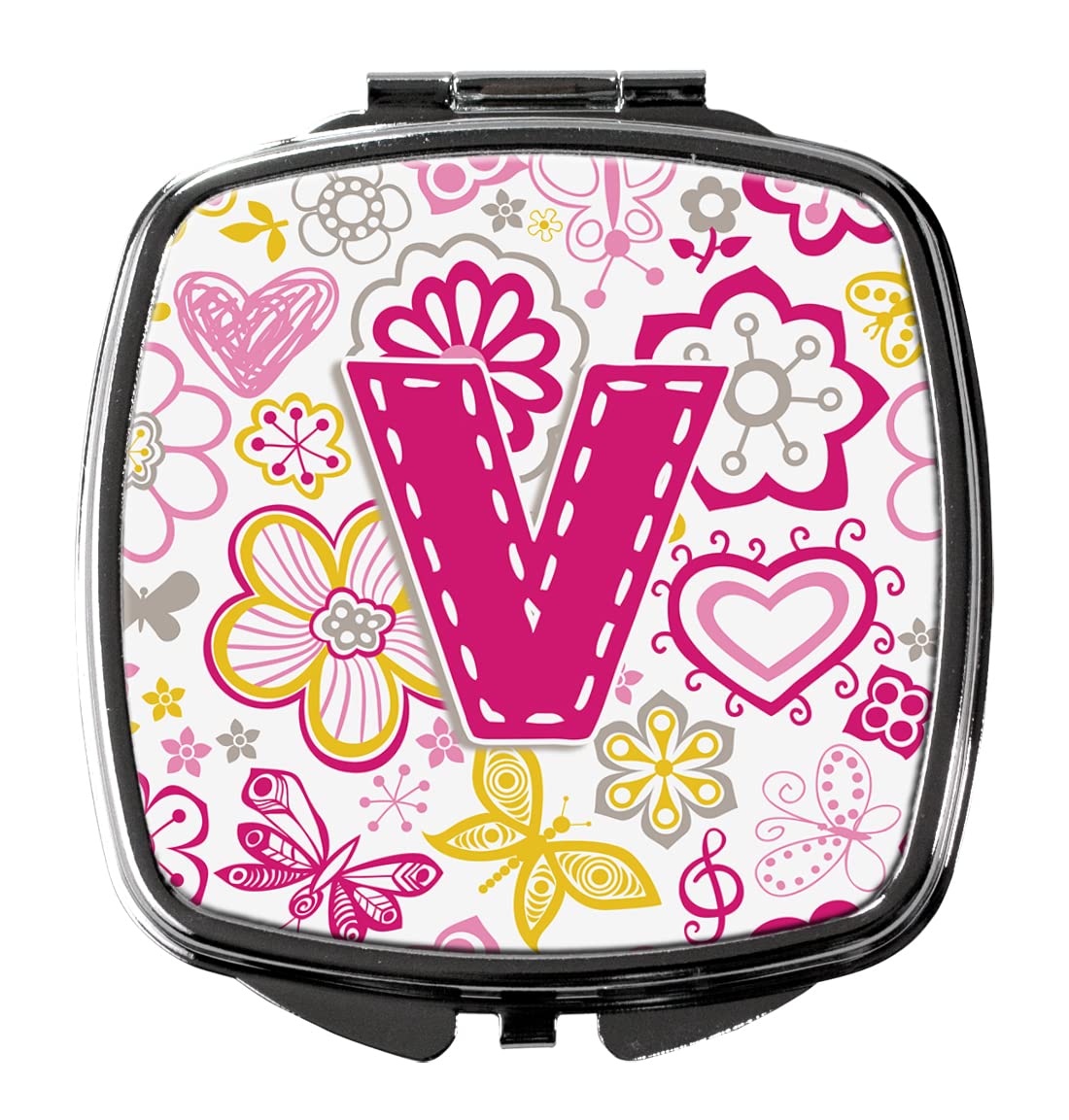 Caroline's Treasures CJ2005-VSCM Floral Butterfly Compact Mirror - Pink Folding Handheld Travel Makeup Mirror for Women & Girls | Perfect Gift, Pocket-Sized for Purse & On-The-Go Touch Ups