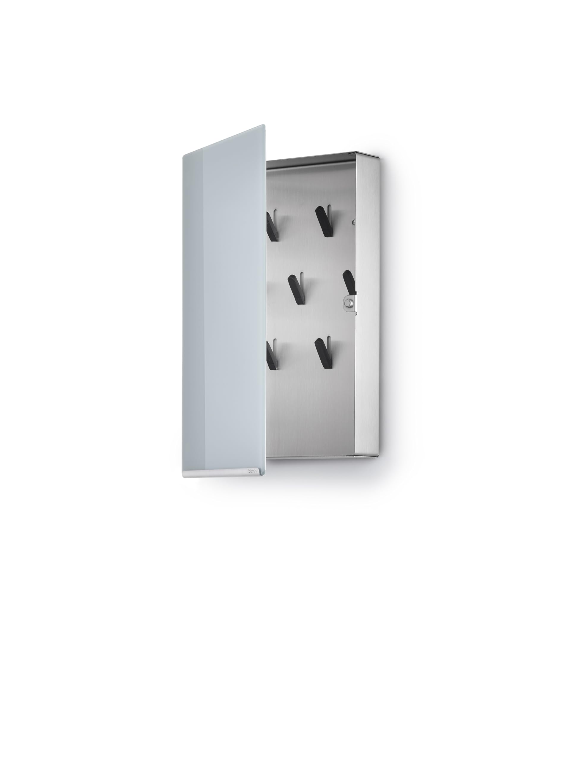 Blomus Velio Magnetic Glass Bulletin Board with Key Holder - Sleek Gray Home Office Organizer for Notes, Photos & Keys | Perfect for Kitchen, Entryway & Workspace Organization