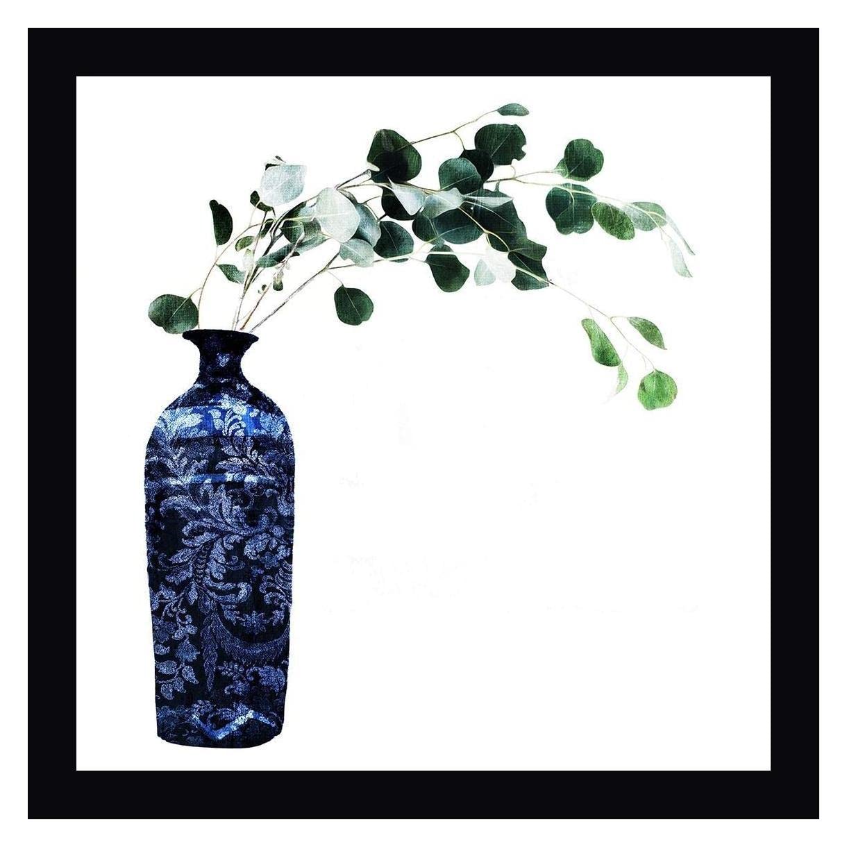 OnRei Floral China Vase Framed Canvas Art Print - 20x20 Inches with Black Frame - Ready to Hang Wall Decor for Living Room, Bedroom & Office