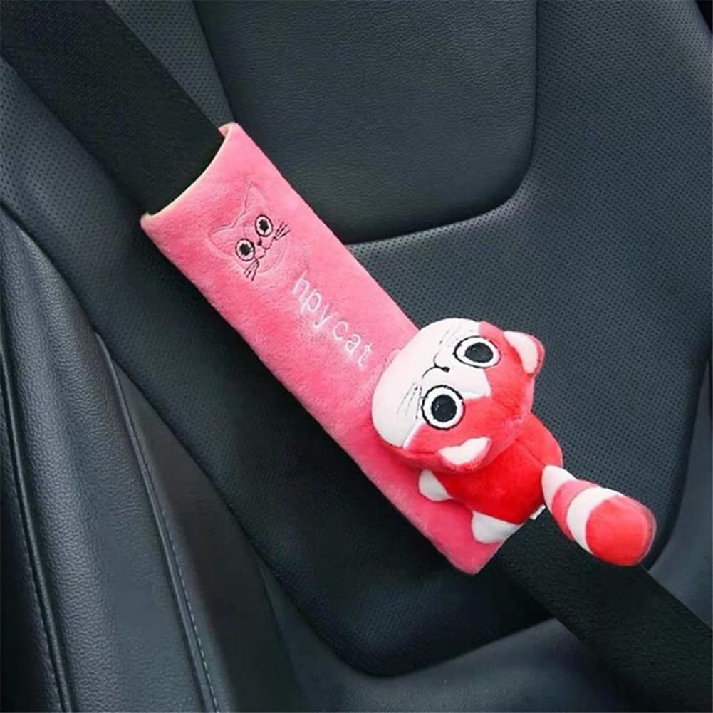 Soft Plush Animal Car Seat Belt Cover for Kids & Adults - Cute Dog Cat Travel Pillow for Comfort & Safety - Perfect for Road Trips, Long Drives & Child Safety
