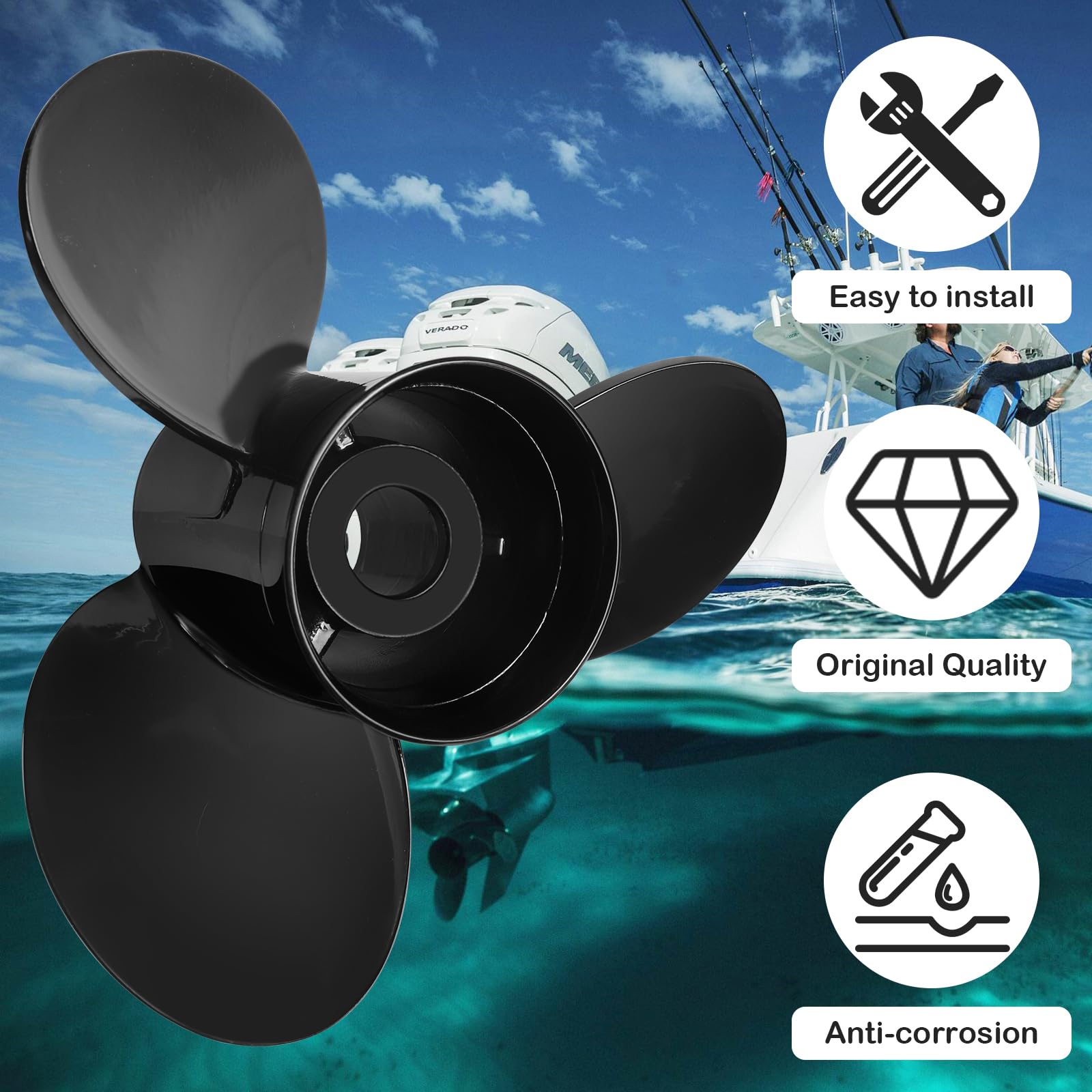 NOVINO Aluminum Boat Propeller for Mercruiser Alpha One/Bravo One & Mercury Outboard Engines 135-300HP - 15 Spline Tooth Right Hand Rotation - Perfect for Fishing, Boating & Water Sports