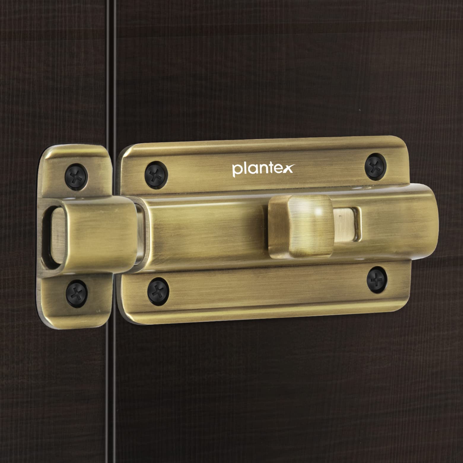 Plantex Premium Heavy Duty Door Stopper & Lock Latch - Solid Brass Antique Finish (1-Pack) for Home, Office, Apartment Security - Perfect for Sliding Doors, French Doors & Child Safety