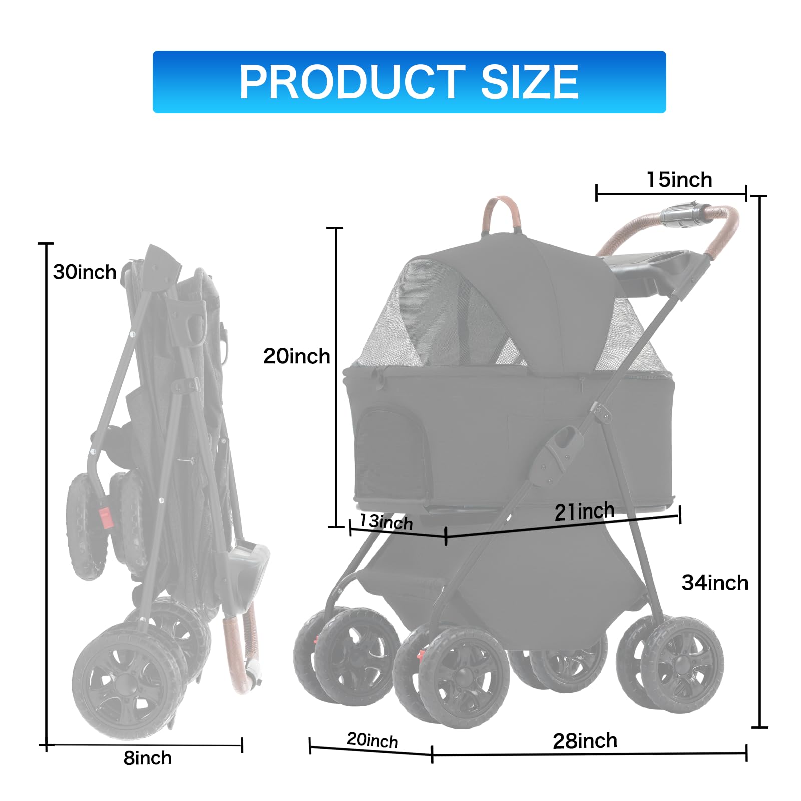 3-in-1 Foldable Pet Stroller for Small & Medium Dogs & Cats - 4 Wheel Multifunctional Travel System with Storage Basket | Perfect for Outdoor Walks, Vet Visits & Shopping Trips