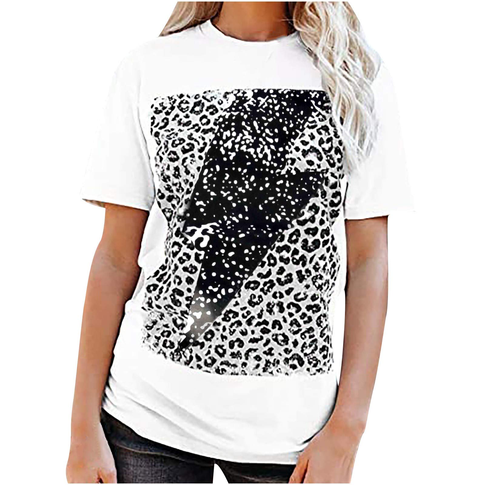 Women's Leopard Print Casual T-Shirt - Short Sleeve Crew Neck Blouse for Dressy & Everyday Wear (White, Small) | Perfect for Work, Weekend Outings & Casual Dates