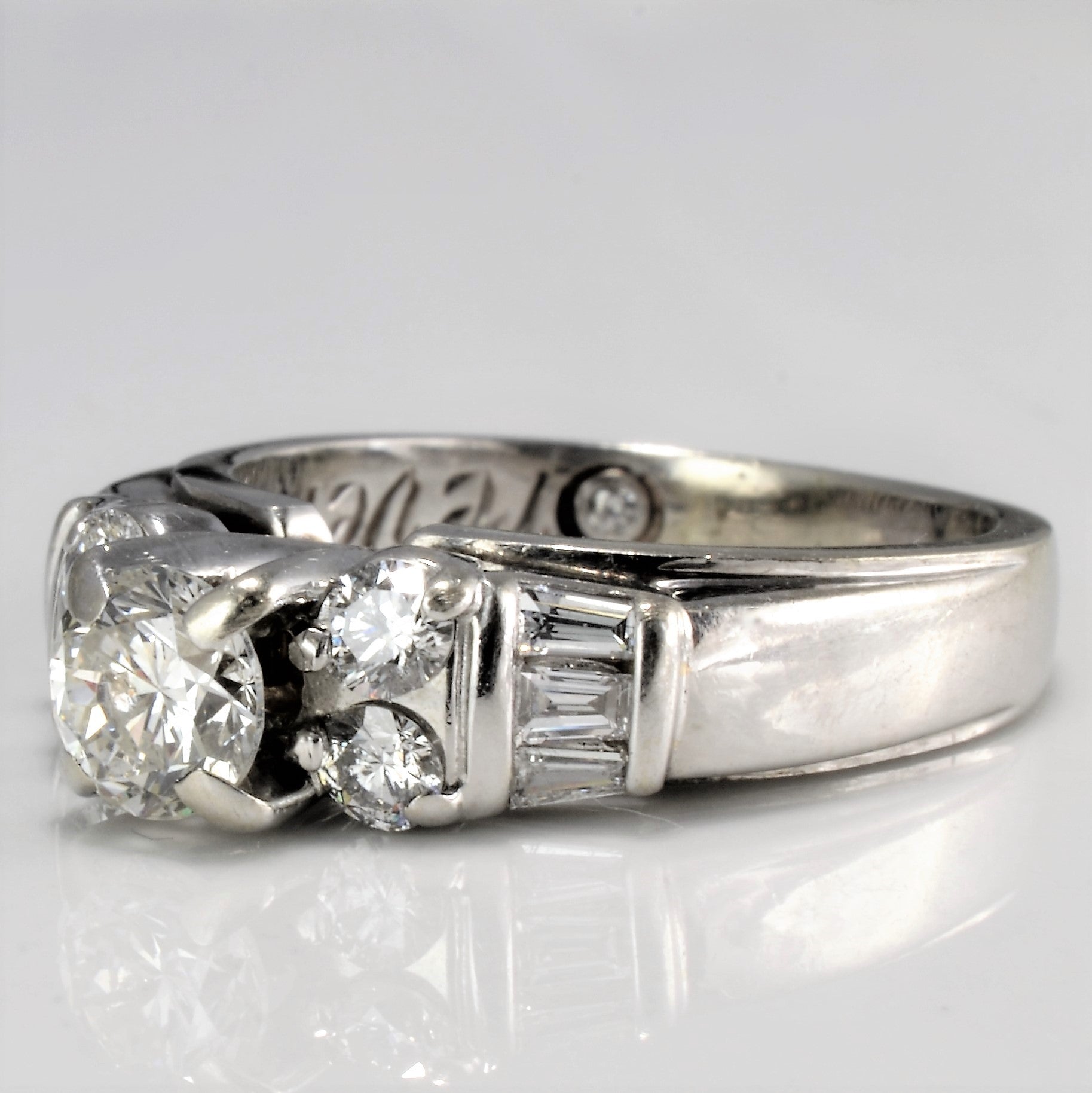 14K White Gold Diamond Engagement Ring with Baguette Accents - 0.77 Carat Total Weight | Size 4.75 | Perfect for Proposals, Anniversaries & Bridal Jewelry