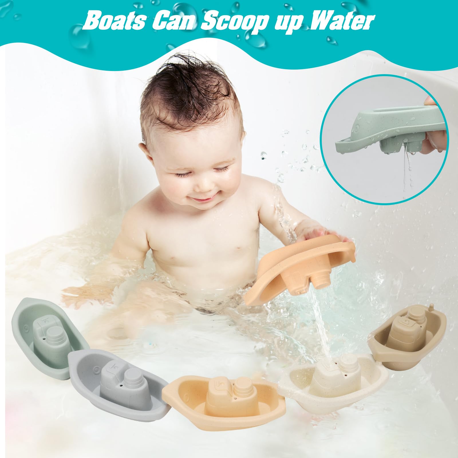 Non-Toxic Floating Bath Boats & Silicone Bathtub Toys Set - 9pcs Mold-Free Baby Bath Toys for Infants 6-18 Months | Water Table & Shower Toys for Toddlers 1-4 Years | Fun Pool Toys for Boys & Girls - Perfect for Bathtime, Sensory Play & Outdoor Water Activities