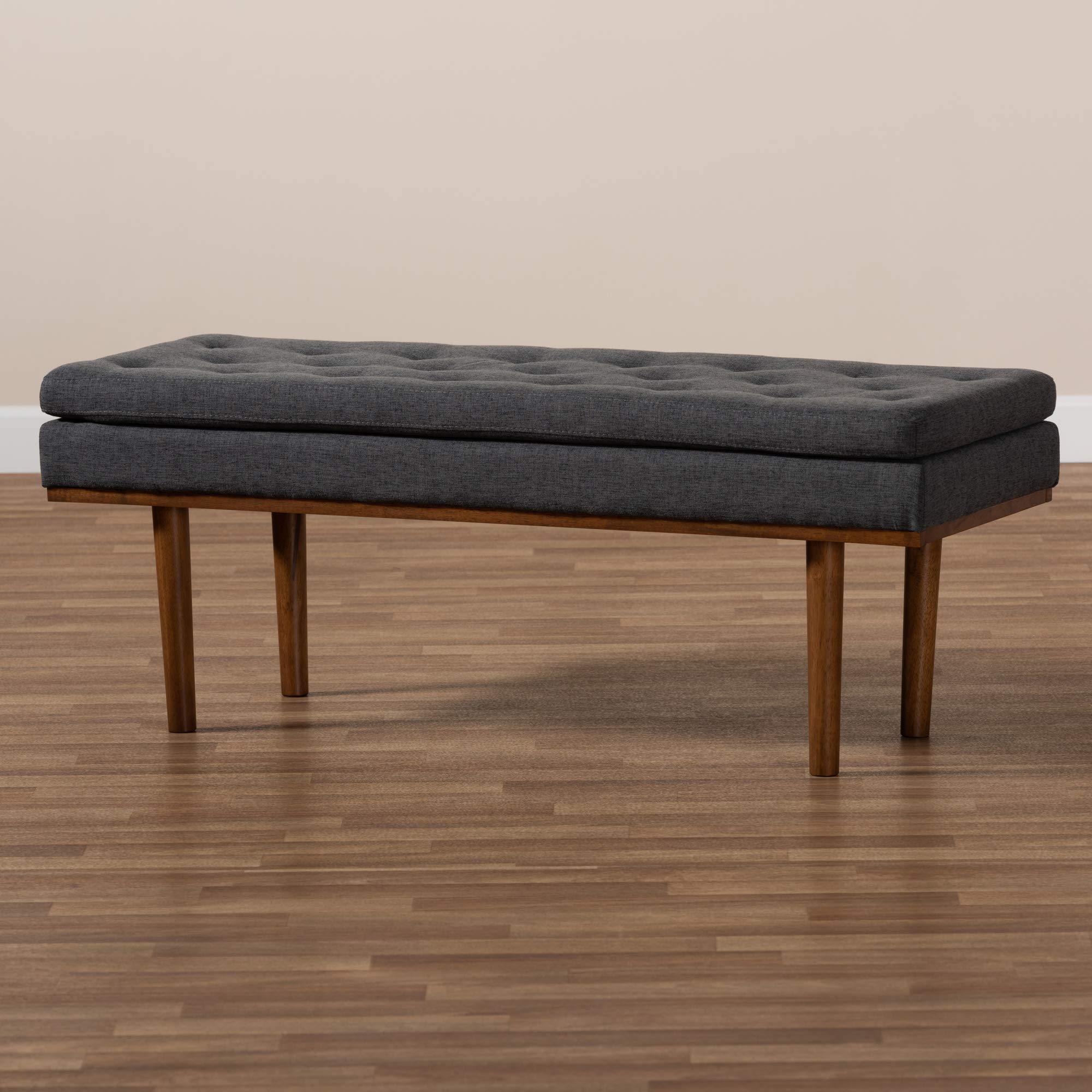 Baxton Studio Modern Wooden Bench with Dark Grey Upholstery & Walnut Legs - Perfect for Entryway, Living Room, or Bedroom Seating