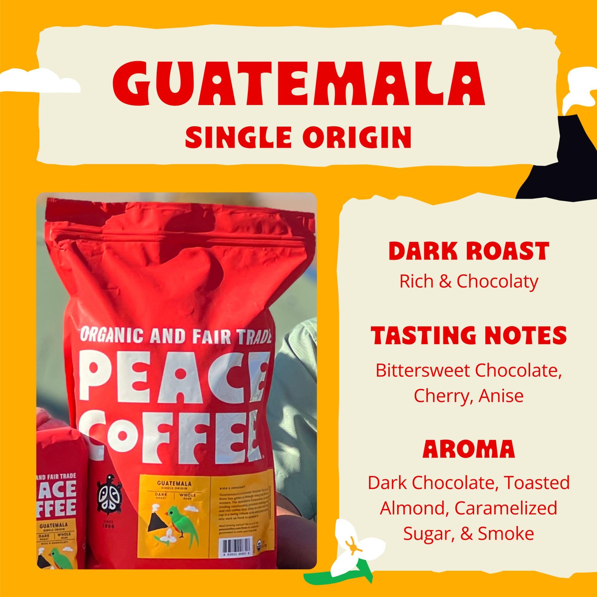 Organic Fair Trade Peace Coffee Guatemala Single Origin - 5 lb Ground Dark Roast with Rich Chocolatey Flavor | Shade Grown & Fresh Roasted | Perfect for Home Brewing, Office Use & Gift Giving